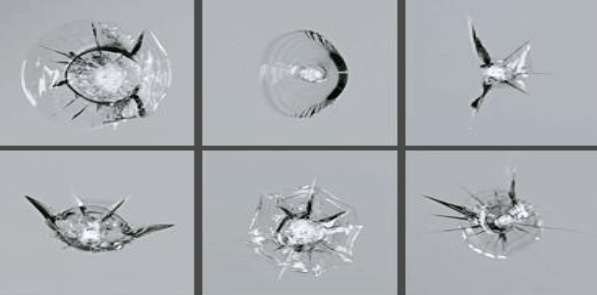 Ukázky rozbití autoskla které firma AutoSklo Partner dokáže opravit pomocí speciální pryskyřice. Není tak nutná úplná výměna skla.
